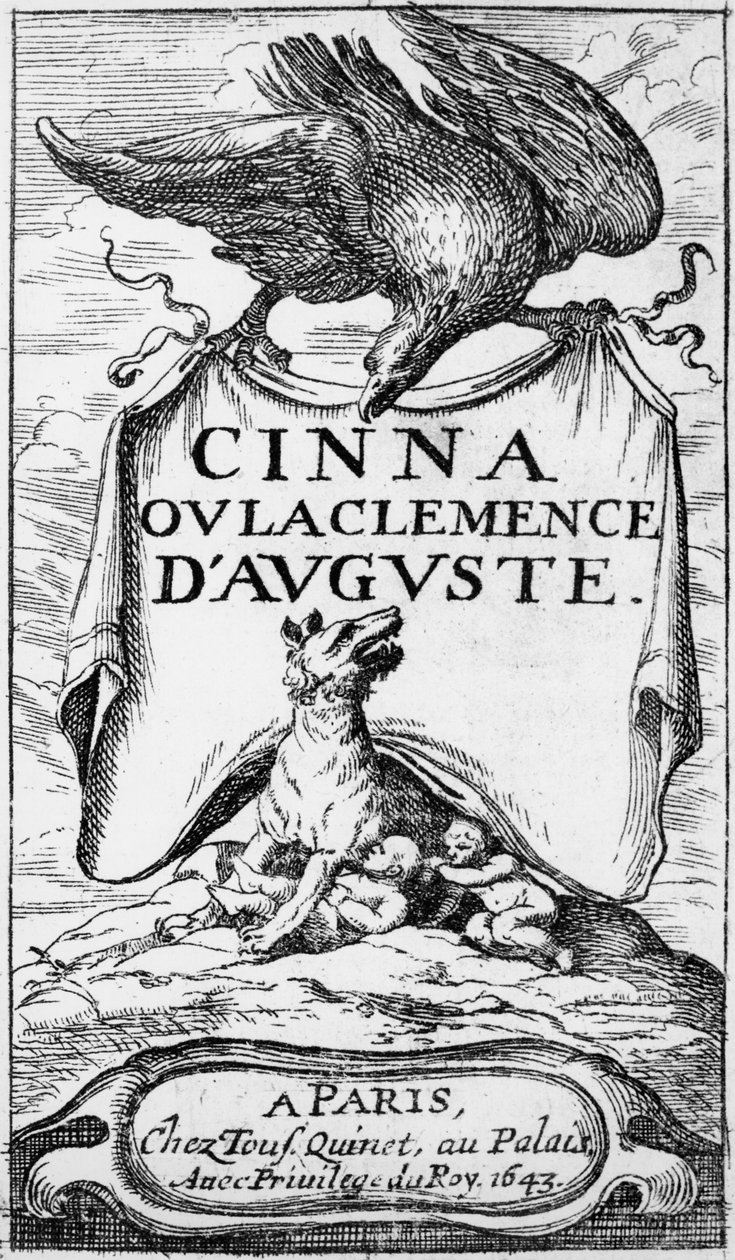 Frontispício de Cinna ou o Clemence de Augustus por Pierre Corneille (1606-84) publicado em 1643 de French School