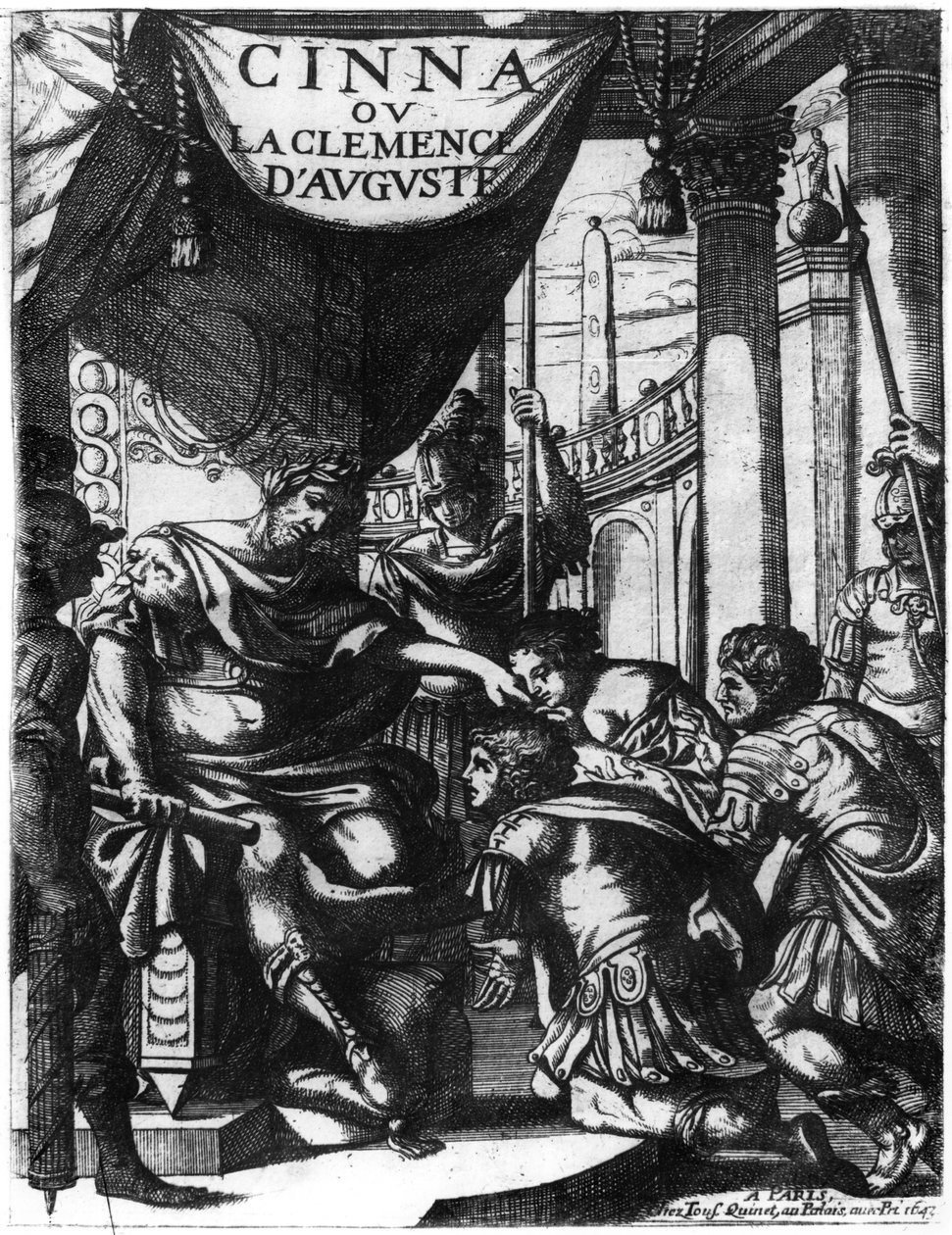 Frontispício de Cinna ou o Clemence de Augustus por Pierre Corneille (1606-84) publicado em 1643 de French School