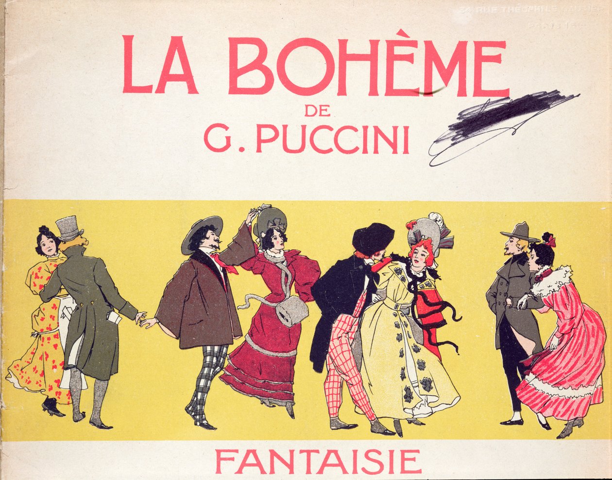 Frontispício da folha de pontuação para La Boheme por Puccini, início do século XX de French School