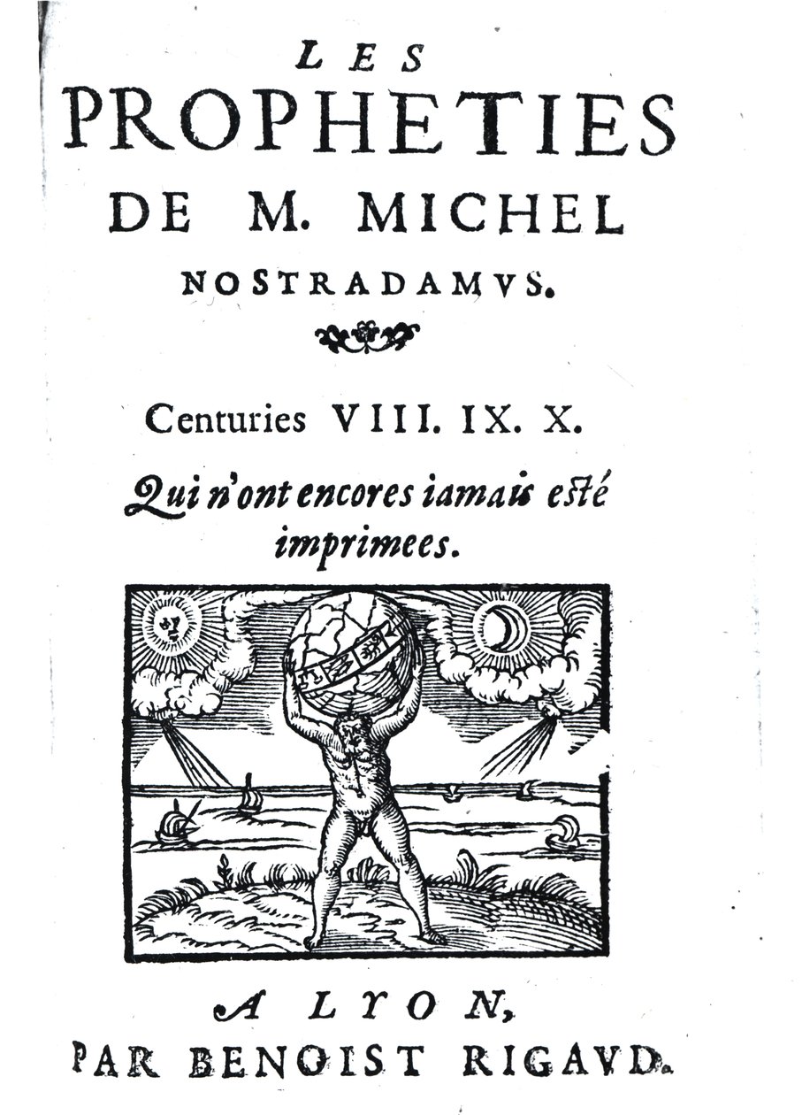 Frontispício das profecias de M. Michel Nostradamus, pub. por Benoist Rigaud, 1568 de French School