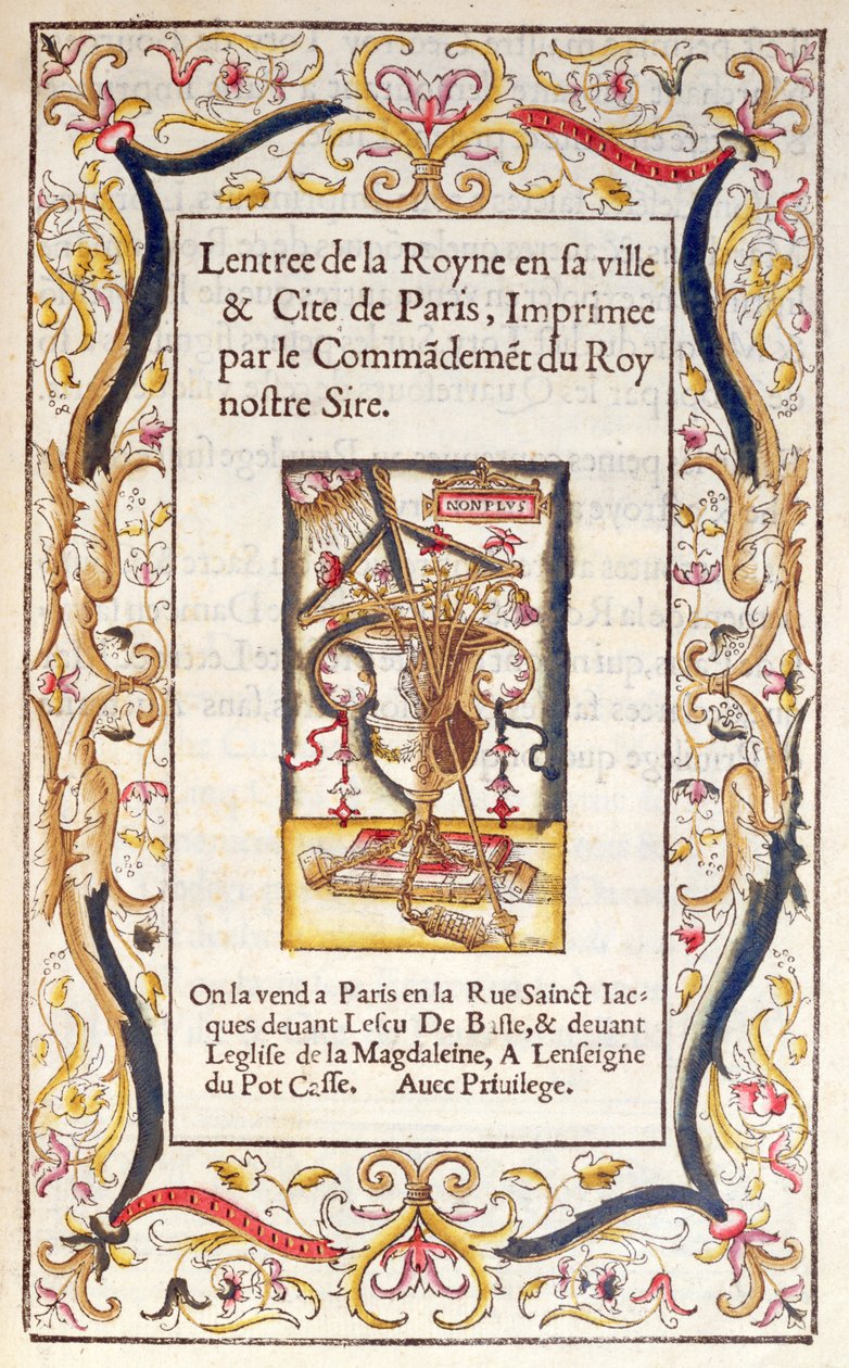 Frontispício de um livro sobre a entrada de Marguerite de Navarra (1492-1549) em Paris em 1531 de French School