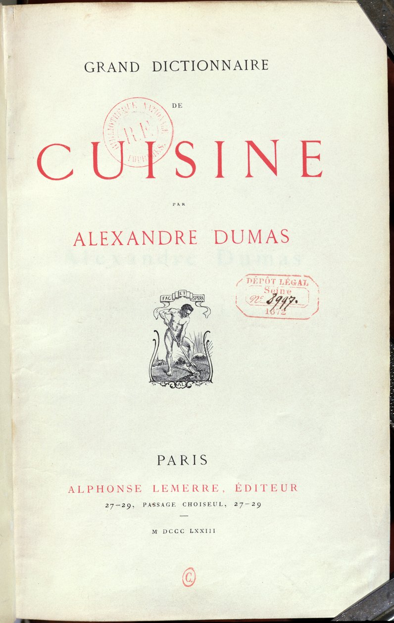 Frontispício do Grande Dicionário de Culinária por Alexandre Dumas Pere (1803-70) 1873 de French School