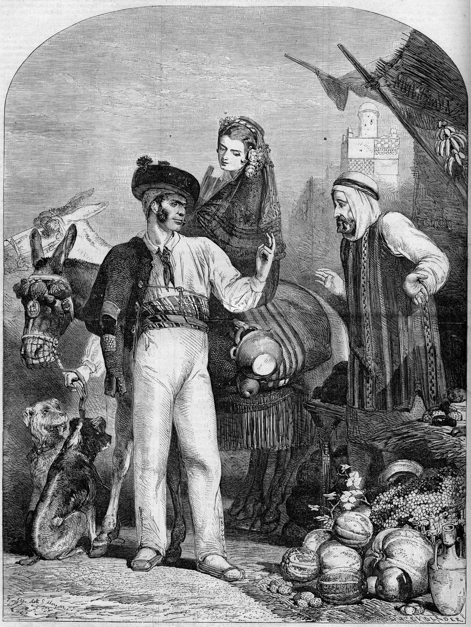 Marchas de fruta nas ruas de Argel, Argélia de French School