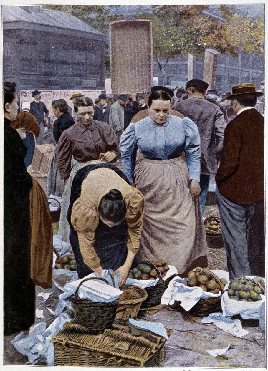 Comerciantes de fruta rue Rambuteau (Halles) de French School