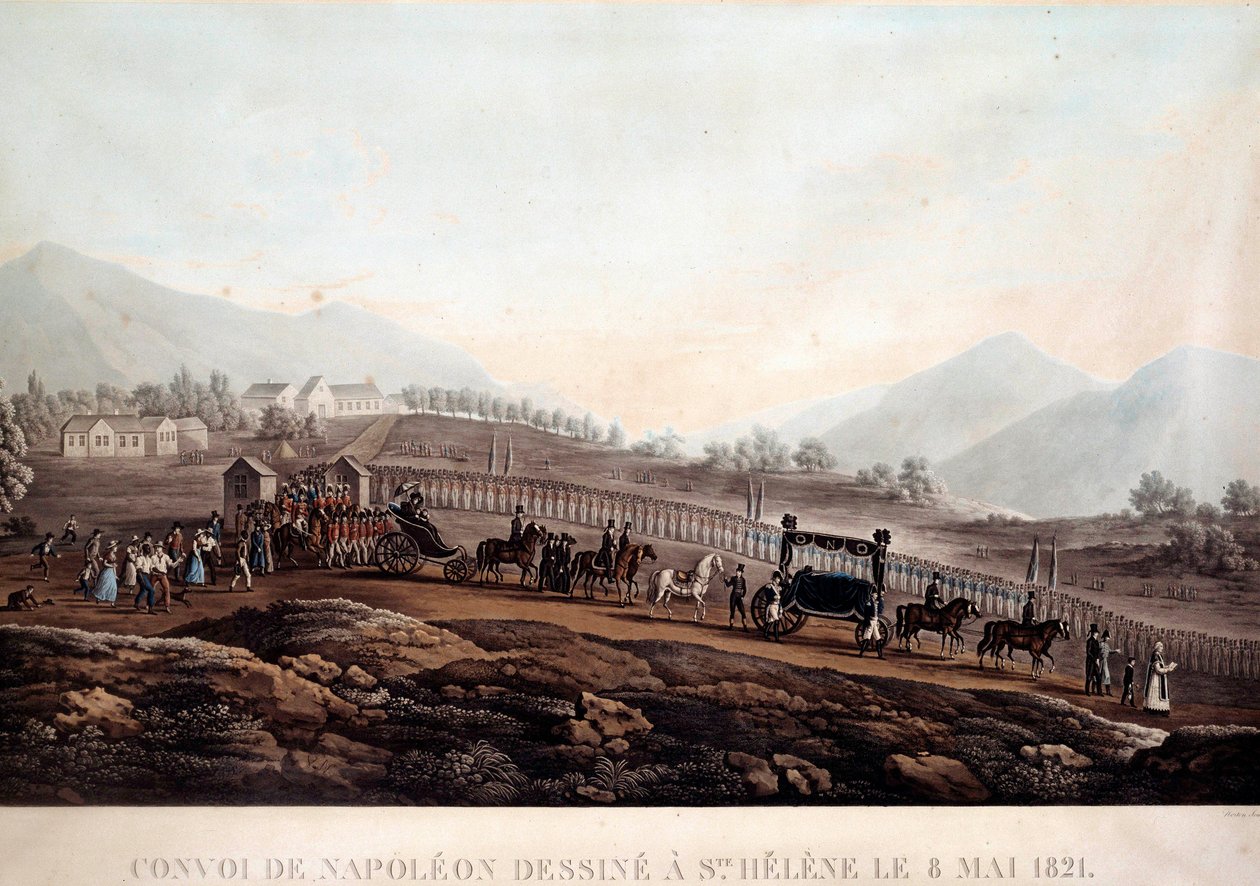 Comboio de Funebre de Napoleão I (1769-1821) a Sainte Helene a 8/05/1821 Gravura de cerca de 1830 Ile d