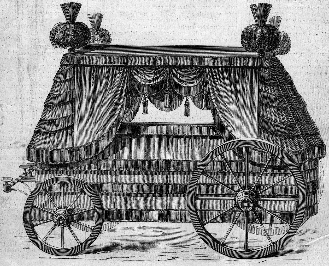 Carruagem funerária do Imperador Napoleão I (1769-1821) a Santa Helena (Santa Helena) oferecida pela Rainha da Inglaterra Vitória 1 a Napoleão III em 1858. Gravura no "Le Monde Illustré" n°76 de 25 de Setembro de 1858. de French School