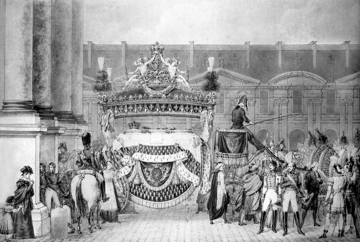 Funeral do Rei Luís XVIII (1755-1824) em Setembro de 1824 (gravura) de French School