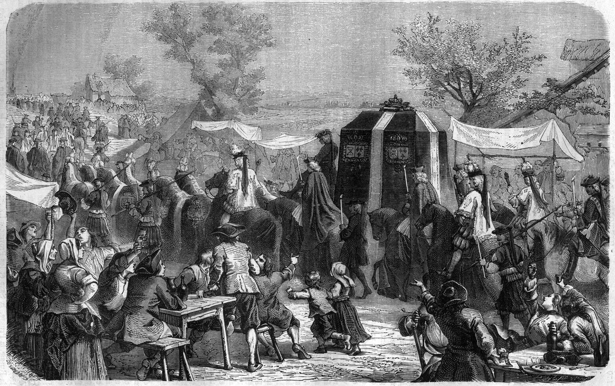 Funeral de Luís XIV em 1715. Gravura no "Histoire des Papes-Rois-Queen and Empereurs a travessa les centuries" de Maurice Lachatre de French School