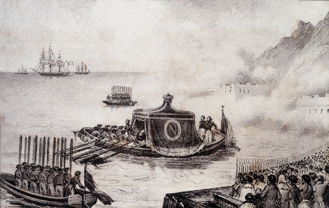 Funeral de Napoleão I: partida de Santa Helena - desenho de Levilly, em "Pintura histórica do funeral de Napoleão" de M. São Maurício, c. 1851. de French School