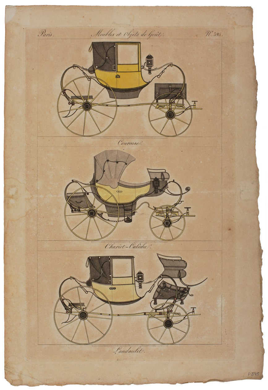 Móveis e Objectos de Gosto, No. 32, Phaeton Simple (gravação a cores) de French School