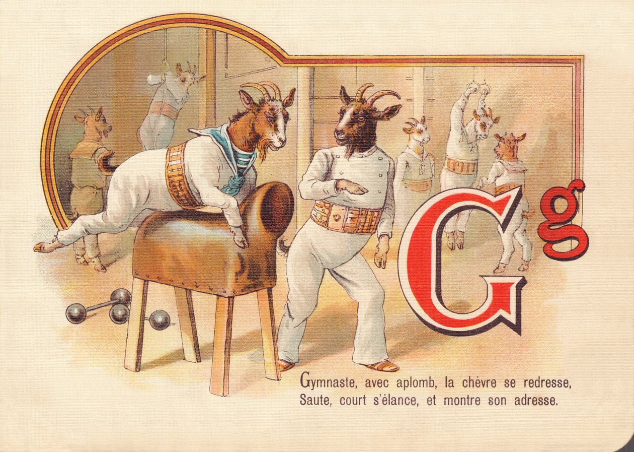 G: Ginasta, com aplumba, o bode endireita, salta, corre e mostra sua habilidade de French School