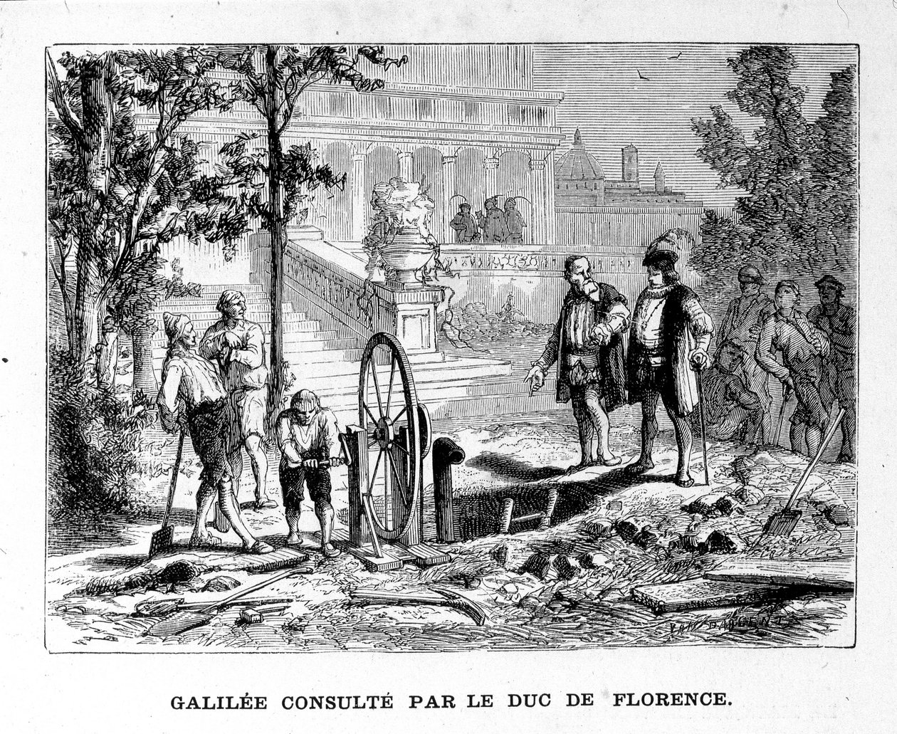 Galileu consultado pelo Duque de Florença - em “” Álbum da Ciência; cientistas ilustres; Grandes descobertas ”” ”1896. Galileo consultado pelo Duque de Florença - no Álbum da Ciência; cientistas ilustres; Grandes descobertas 1896. de French School