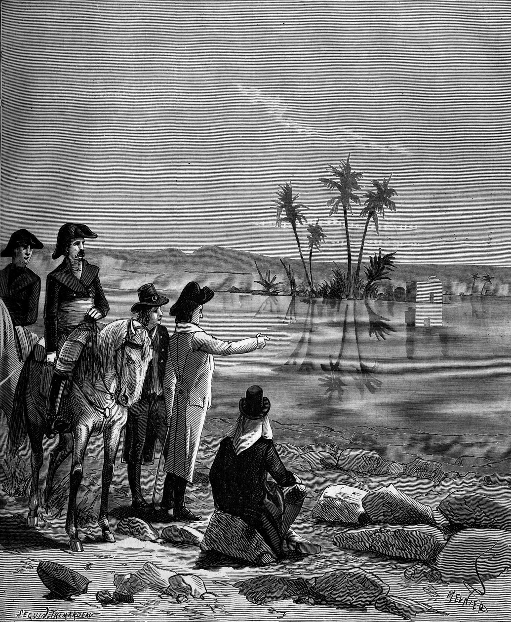Gaspard Monge, Conde de Peluse (1746 - 1818), matemático francês durante a campanha (expedição) do Egito (1798-1801) observou o fenômeno da miragem. de French School