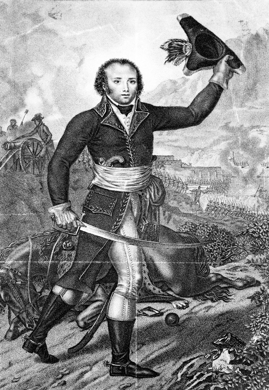 General Alexandre Dumas em uniforme republicano francês no campo de batalha, c.1797 de French School
