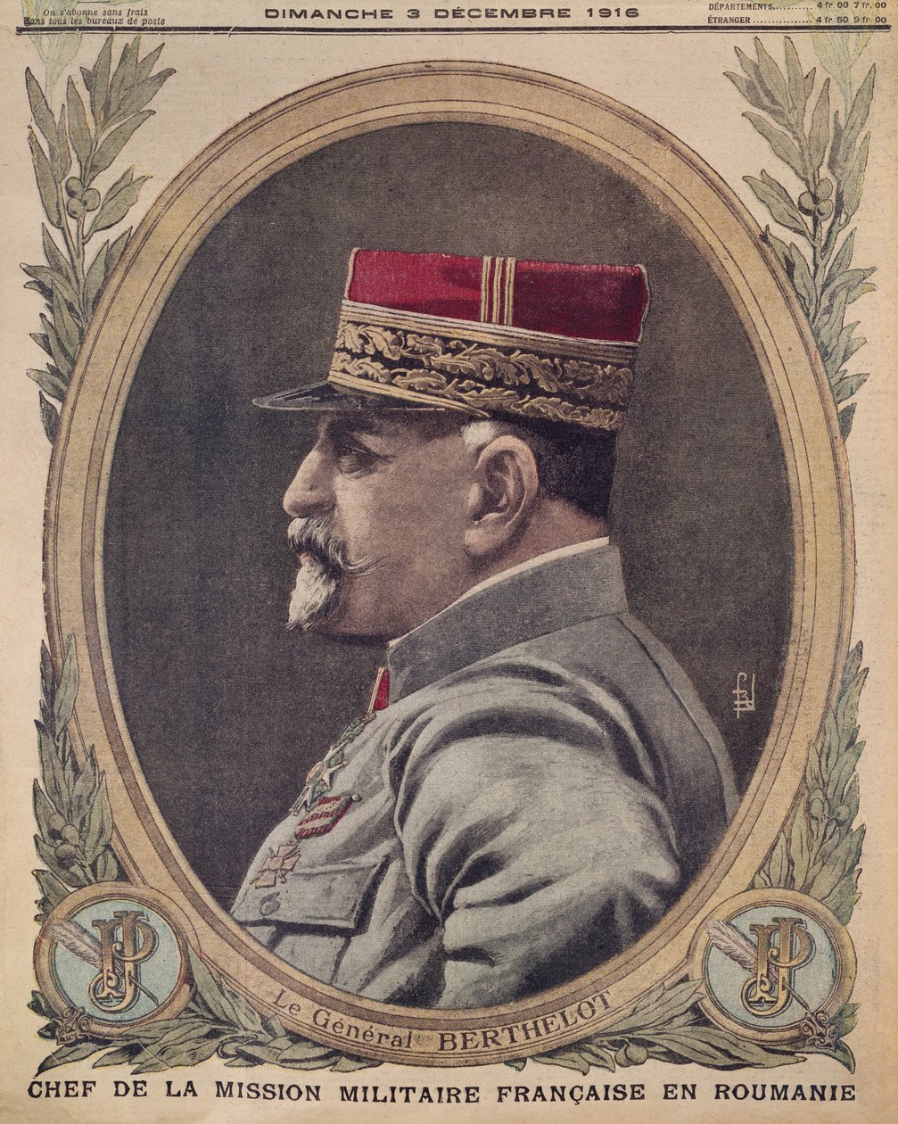 General Berthelot, chefe da missão militar francesa na Romênia, ilustração da capa do Le Petit Journal, suplemento ilustrativo, 3 de dezembro de 1916 de French School