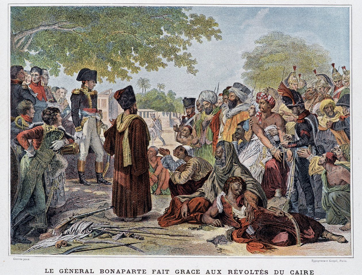 General Bonaparte fez graças às revoltas do Cairo - em "Victoires et Conquêtes des Armees Francaises", Paris, n.d. século XIX. de French School