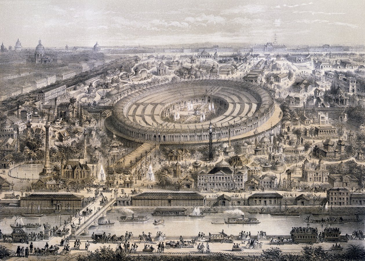 Vista geral da Exposição Universal em 1867, tirada da colina do Trocadero, Paris, 1867 de French School