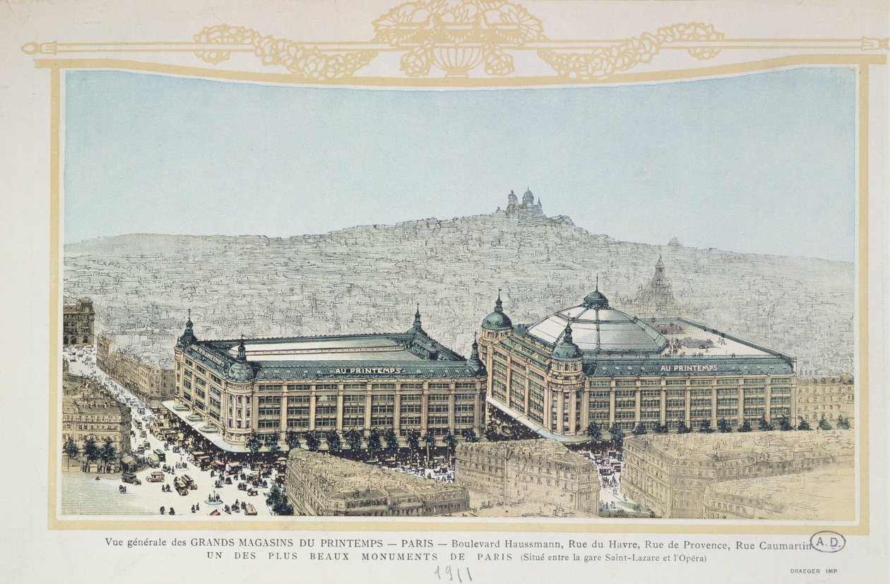 Vista geral da loja de departamentos parisiense Printemps, 1911 de French School