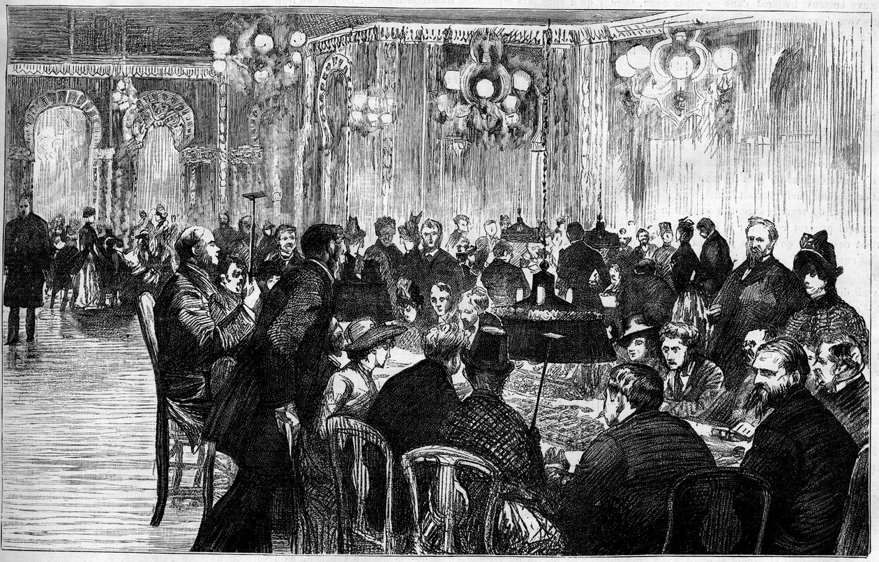 Vista geral da sala de jogos do casino de Monte Carlo (Monte-Carlo). Gravação no "Le Monde Illustré". de French School