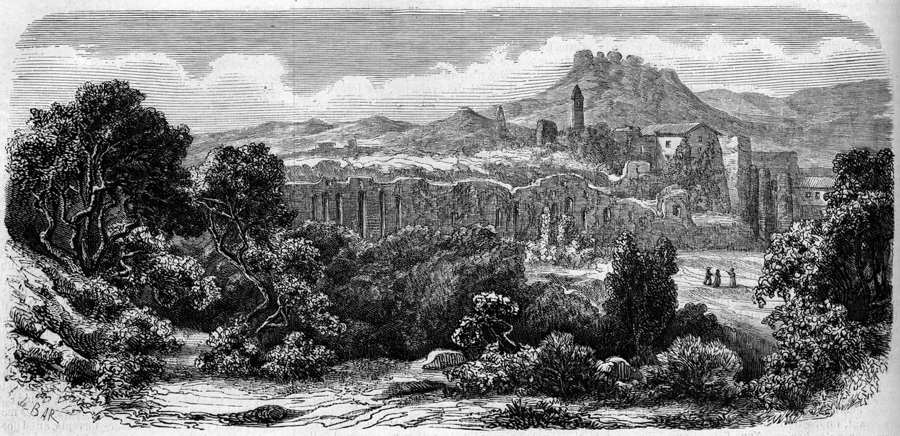 Vista geral das ruínas da Chartreuse de Laverne (século XII). Var (83) de French School