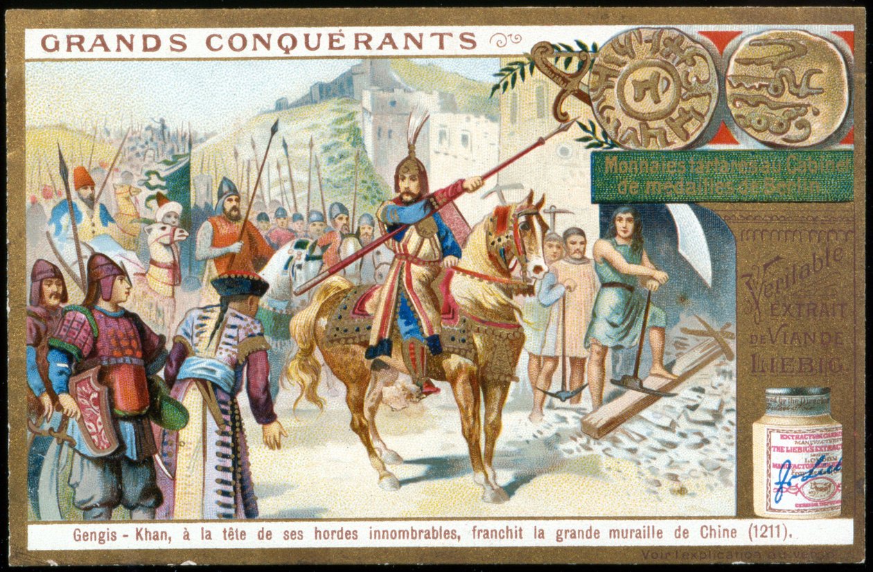 Genis-Khan, à frente das suas inúmeras hordas, atravessou a Grande Muralha da China de French School