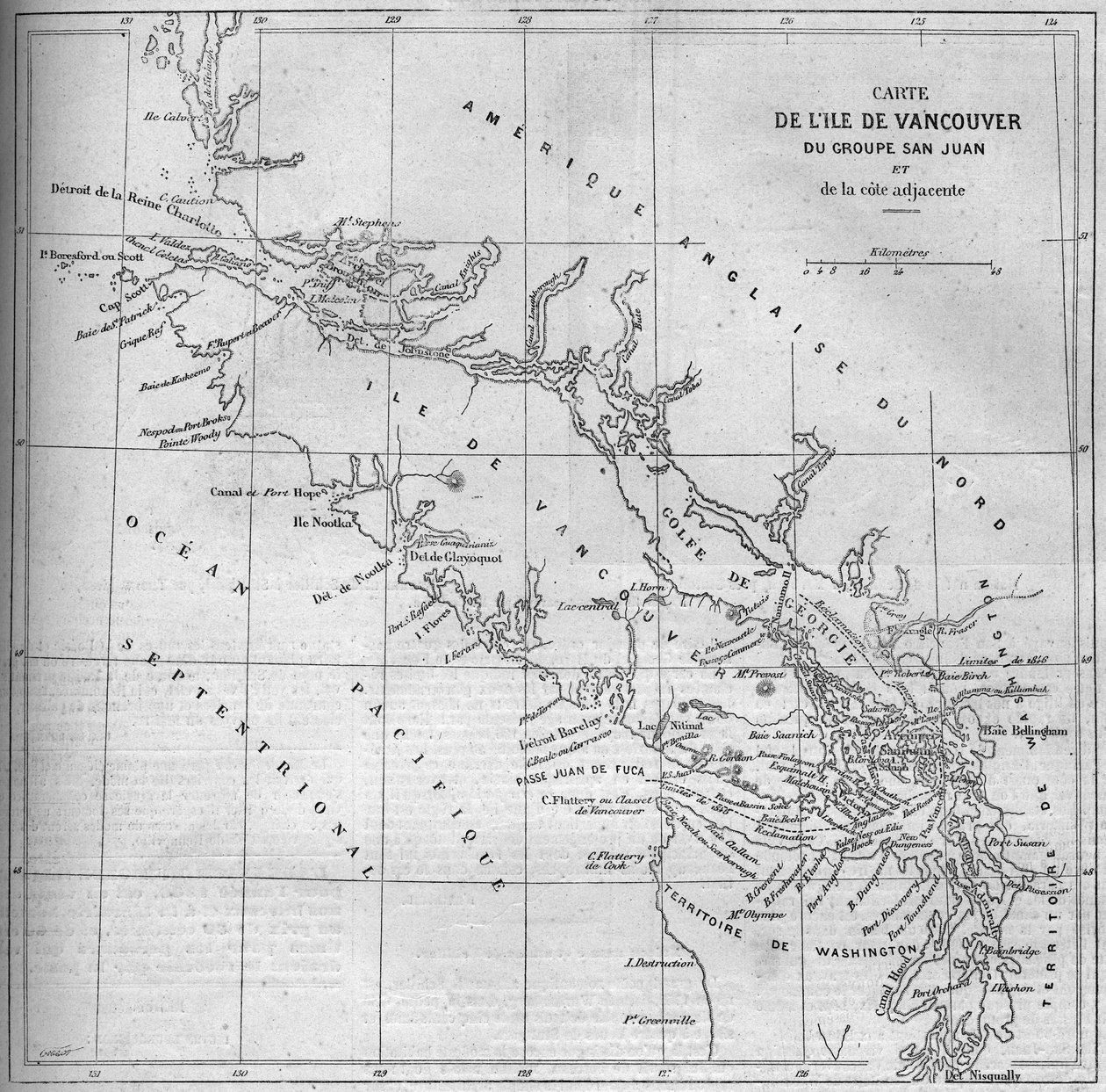 Mapa geográfico da Ilha de Vancouver de French School