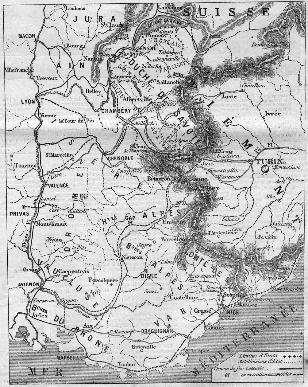 Mapa geográfico do Duche de Savoie e do Conde de Nice de French School