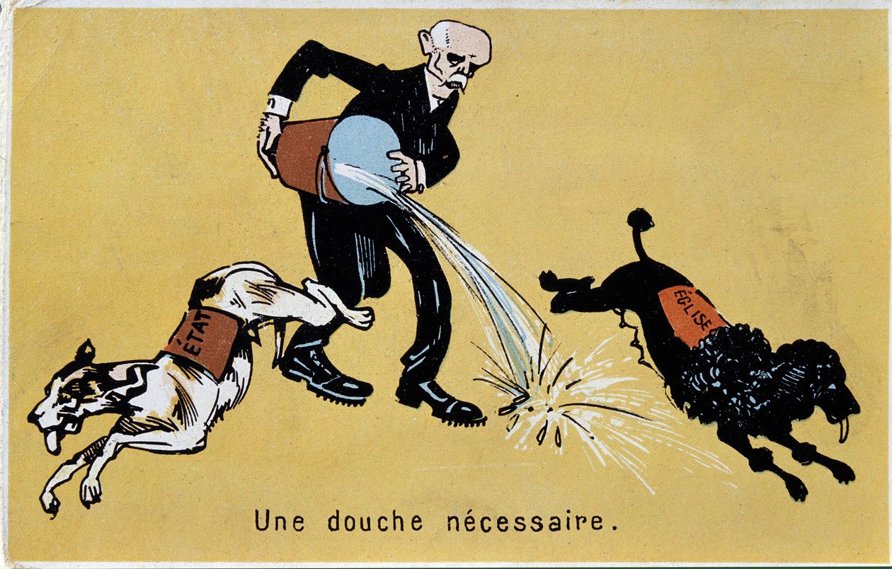 Georges Clemenceau separa a Igreja e o Estado com um salto de água para dois cães de French School