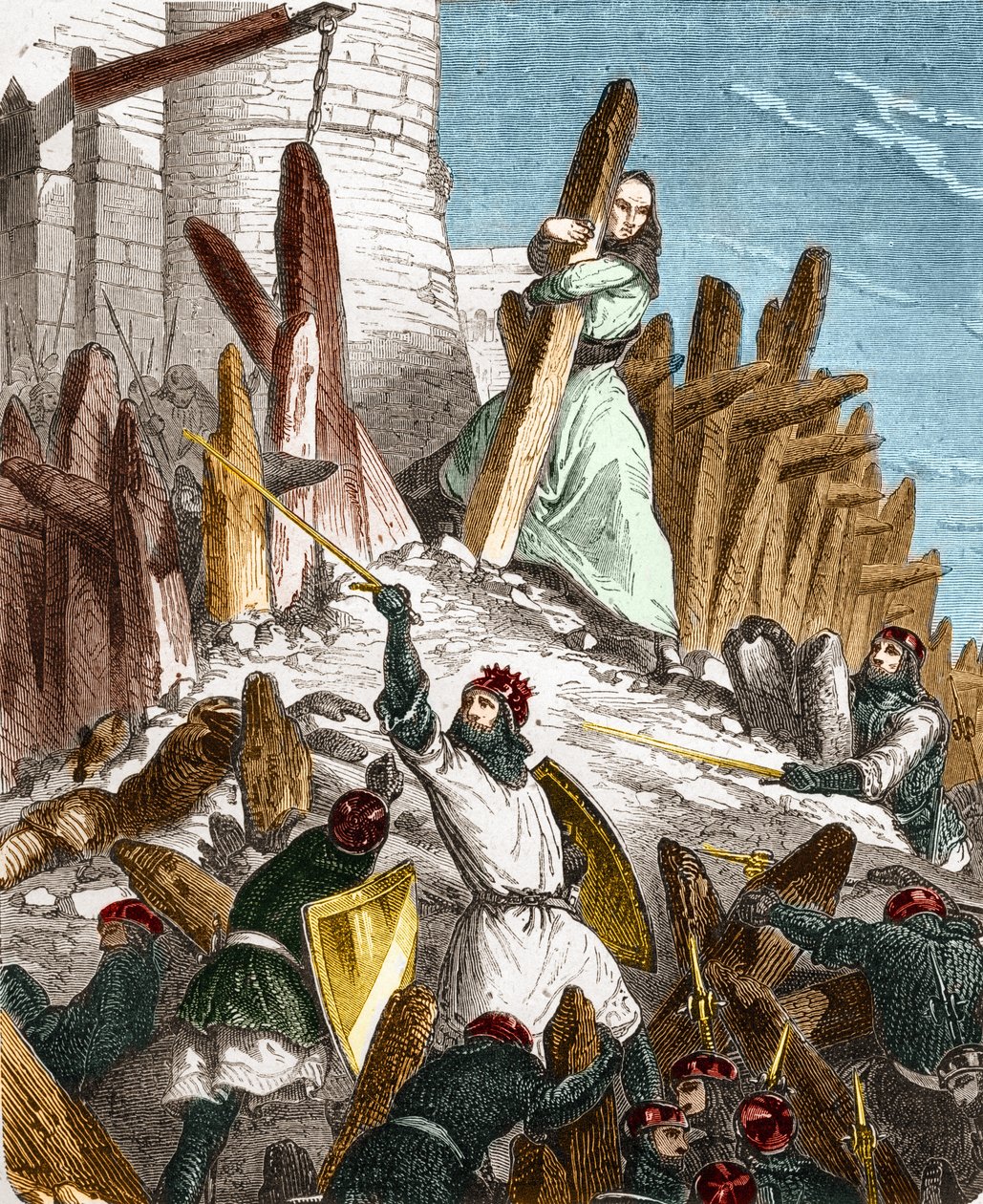 Geurre contra Hugues du Puiset por Louis le Gros: Ataque do Chateau du Puiset (localizado no departamento de Eure-et-Loir) pelas forças do Rei da França LOUIS VI le Gros em 1118. Gravura no "Histoire De France En Cent Paintings" de Paul Lehugeur de French School