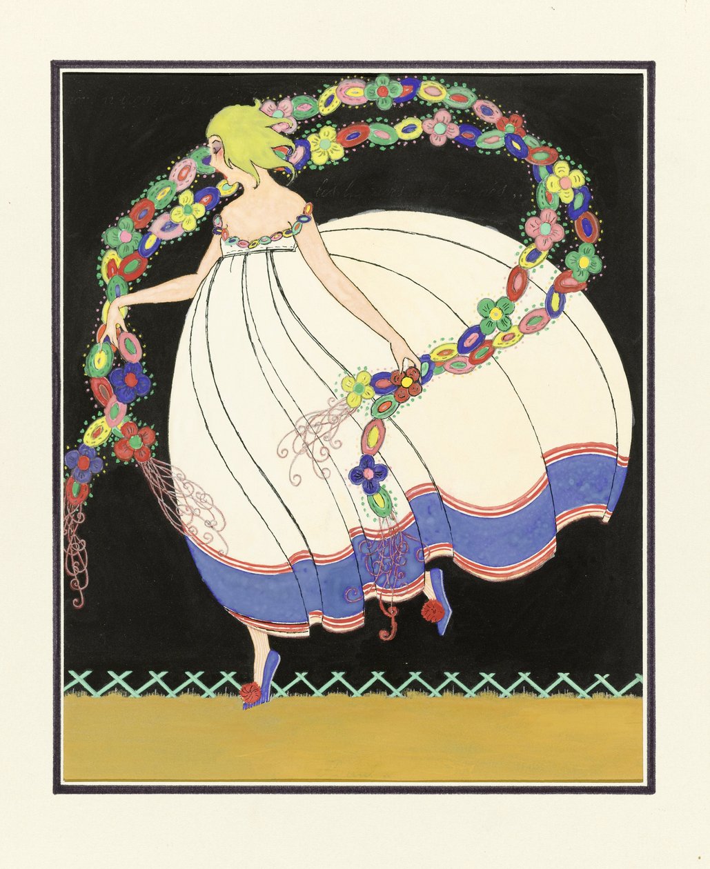 Garota dançando com uma guirlanda dupla, pub. 1920 de French School
