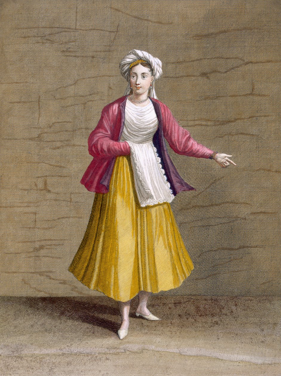 Garota de São João de Patmos, da coleção de cem impressões representando as diferentes nações do Levante por Charles de Ferriol, gravado por Gerard Scotin (1671-1716), 1707-08 de French School