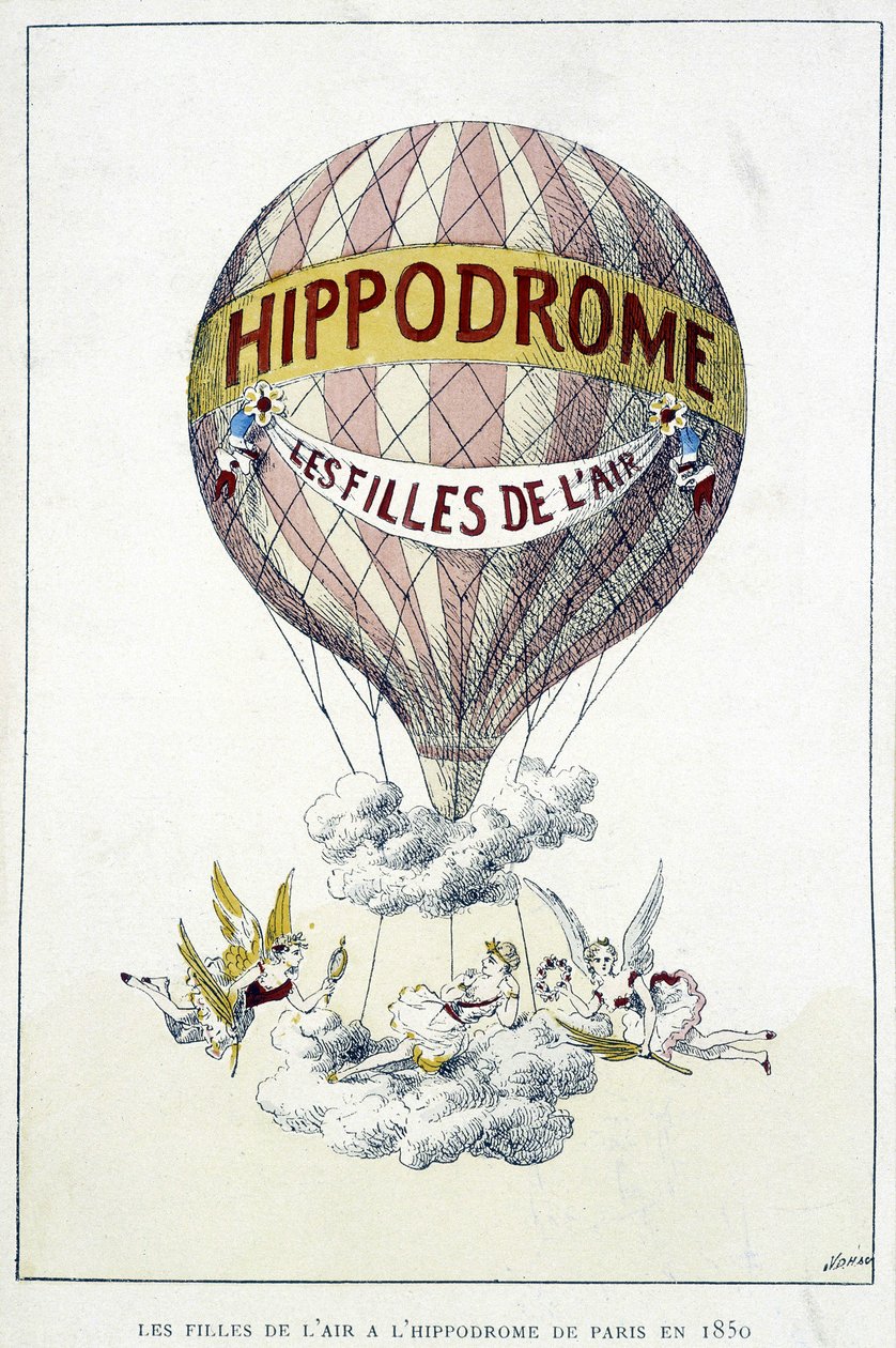 Raparigas no ar no hipódromo de Paris de French School