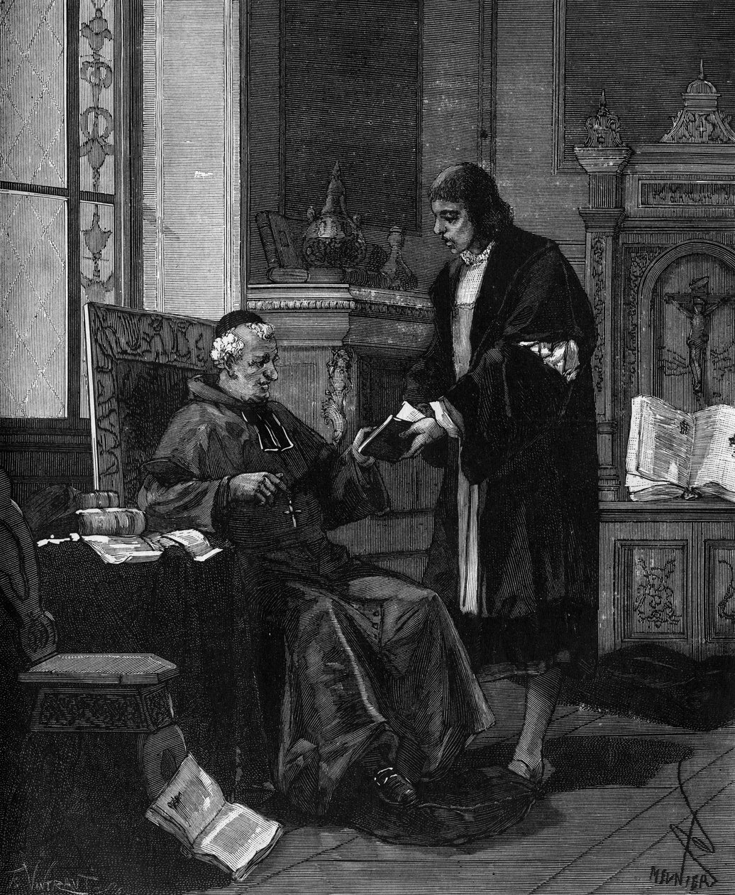 Girolamo Fracastoro, conhecido como FRACASTOR (1478-1553), humanista e médico italiano, apresenta o seu poema ao Cardeal Bembo. de French School