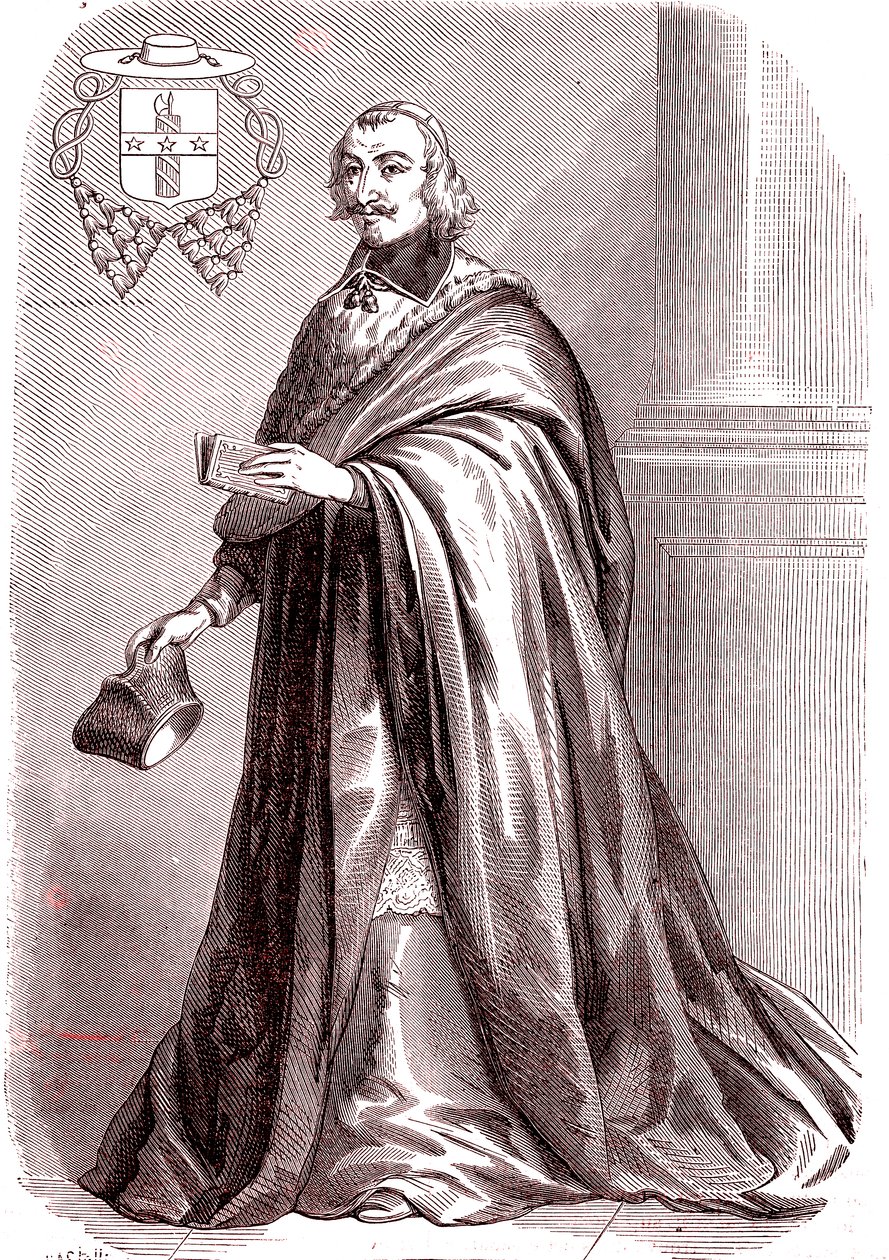 Giulio Raimondo Mazzarino, cardeal e diplomata francês de origem italiana.1865 (gravura) de French School