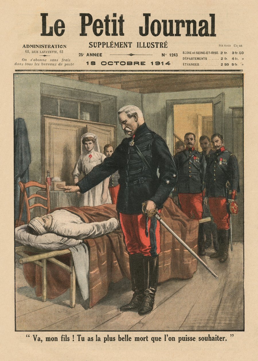 Vai, meu filho, você tem a morte mais linda do que se pode desejar, ilustração da capa do Le Petit Journal, suplemento ilustre, 18 de outubro de 1914 de French School