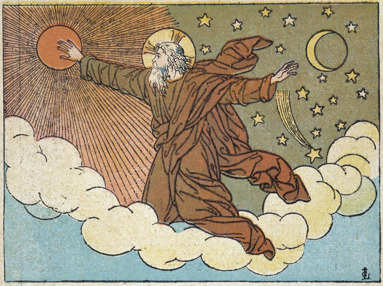 Deus: 4º dia da criação - em "História Santa em 120 imagens", ed. Maison de la Bonne Presse, Paris de French School