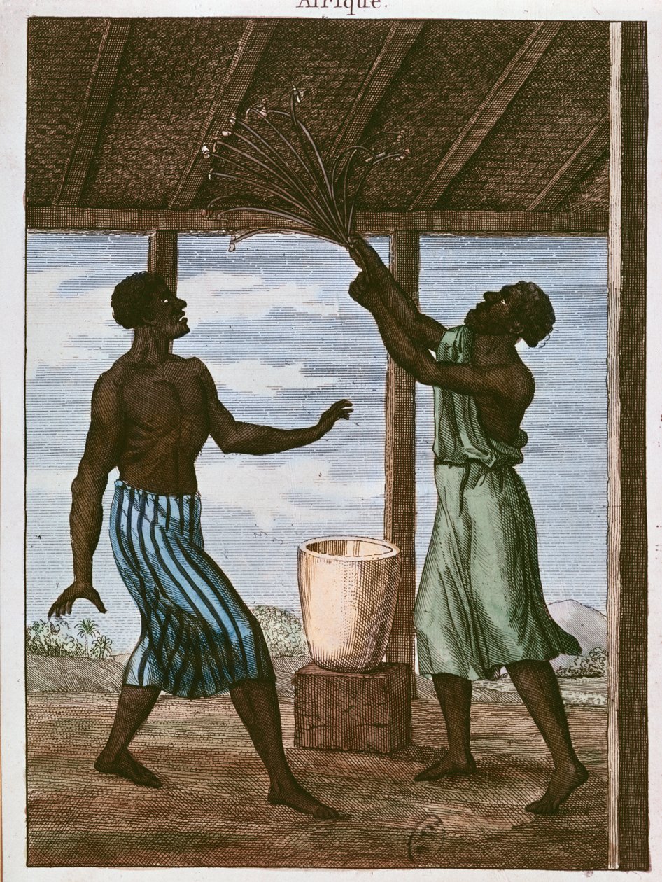 Preto da Costa de Ouro consultando o seu destino, 1812 (gravura a cores) de French School