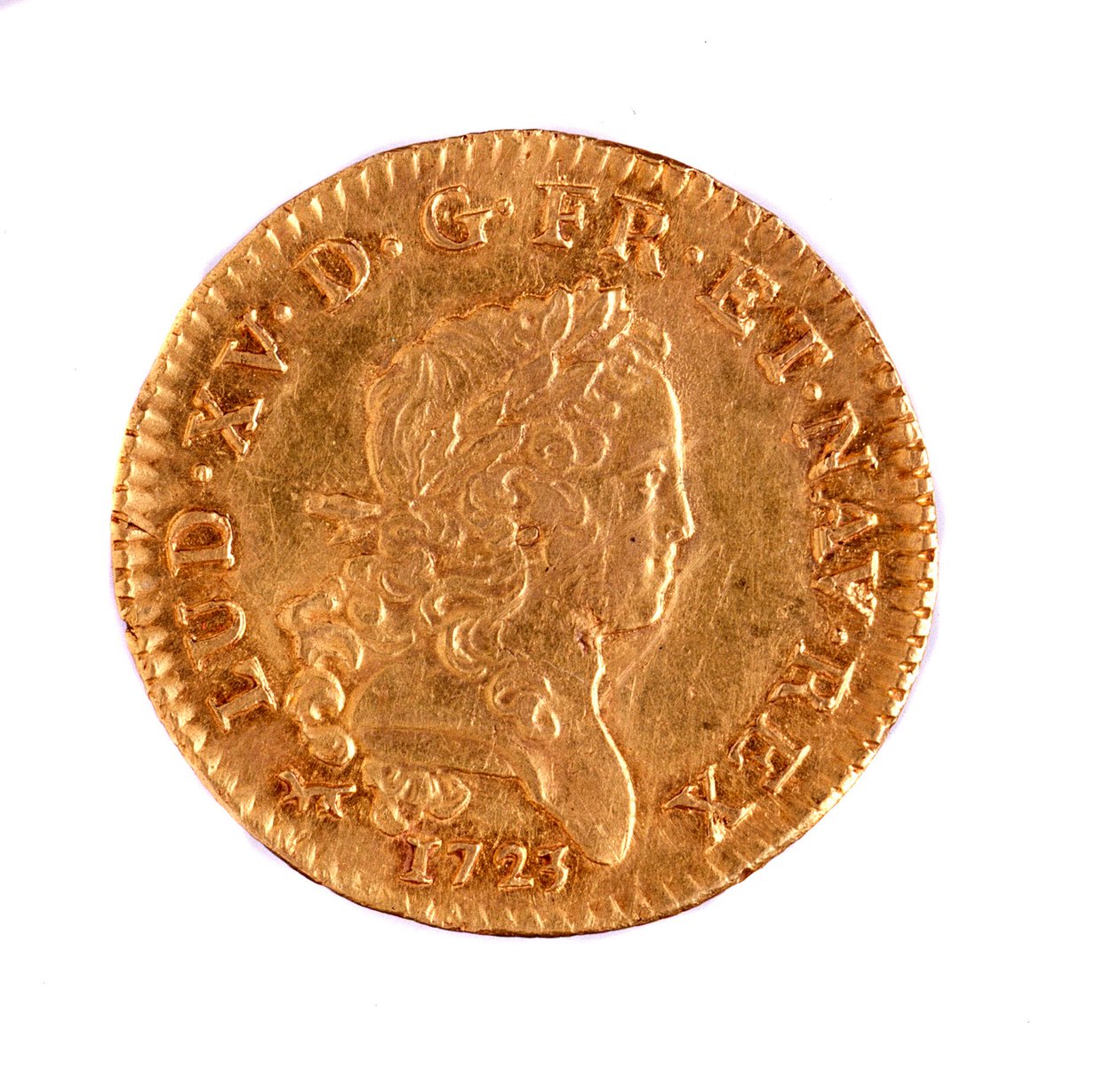 Ouro francês Luís, reinado do rei Luís XV (1715-1774) 1723 Diam. 2,3 cm Nápoles, museo archeologico de French School
