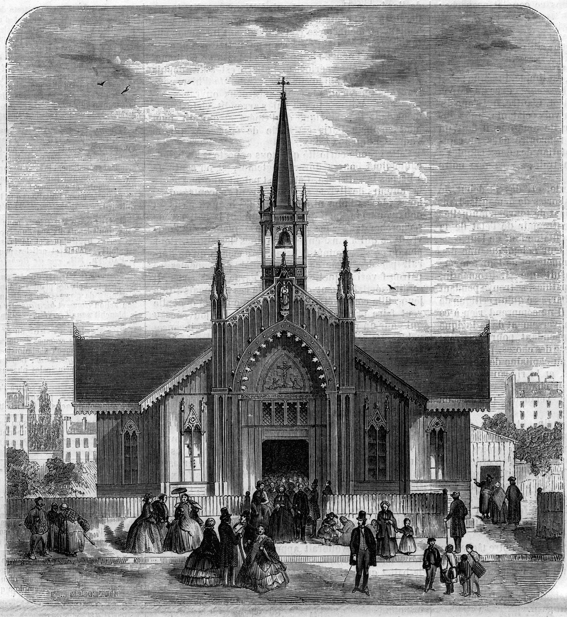 Arquitectura gótica: vista da fachada da igreja de Sainte Marie des Champs, Paris de French School