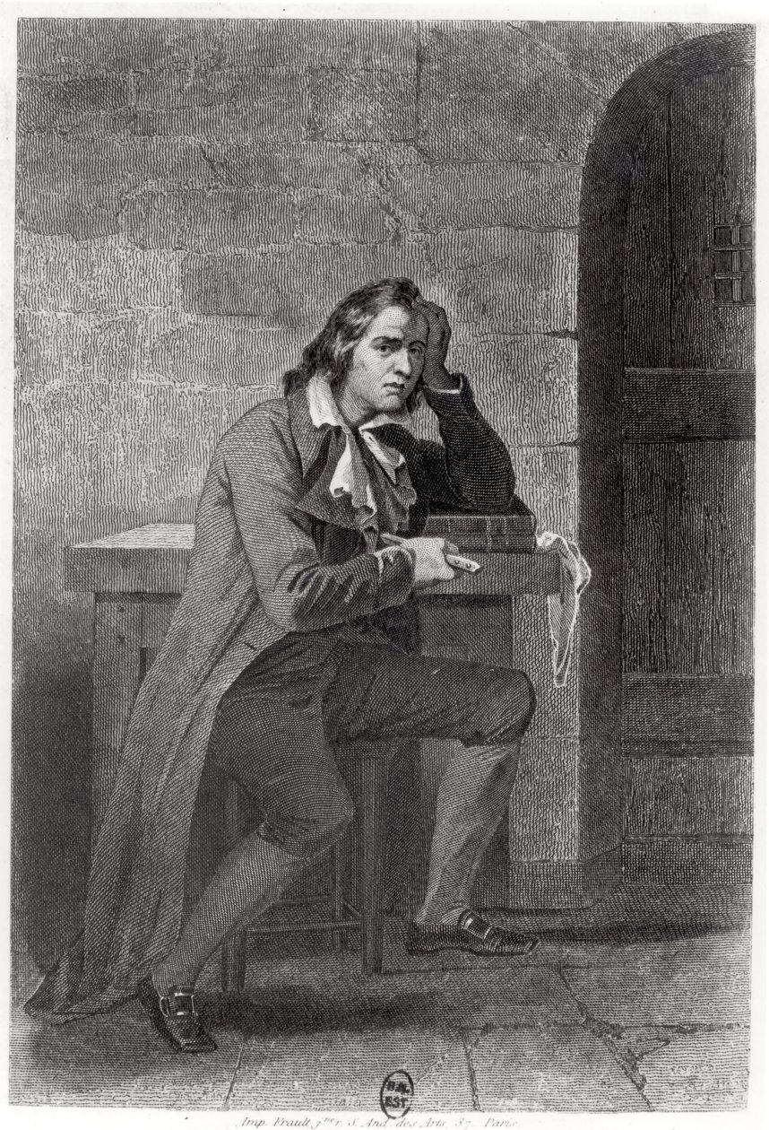 Gracchus Babeuf (1760-97) esfaqueando-se (gravura) (foto p - b) de French School