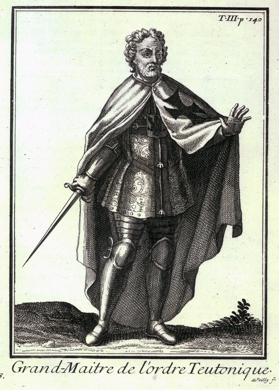 Grão-Mestre da Ordem Teutônica, uma ilustração da "História das Ordens Religiosas, Monásticas e Militares", de P. Helyot, pub. Paris, 1714-21 de French School