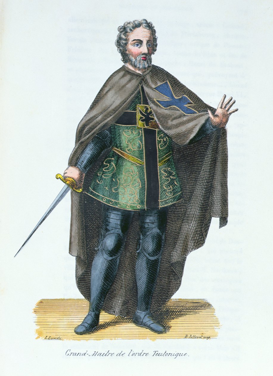 Grão-Mestre da Ordem Teutônica, ilustração da História e Trajes das Ordens Monásticas de Pierre Helyot (1660-1716), 1842 de French School