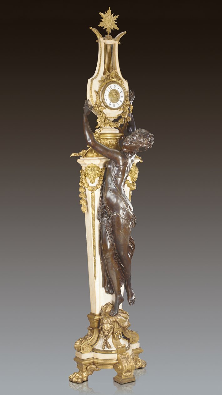 Grande Horloge, um relógio de pedestal importante e monumental, projetado por Frederic Piat e executado por Maison Millet, Paris, c.1890 (bronze patinado de ormolu e mármore de carrara) (ver também 362833) de French School