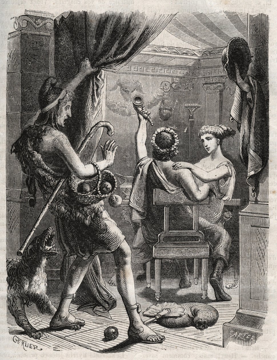 Mitologia grega: "Este grito foi feito por Paris". Paris surpreende Helene com Peritanus. Gravura de 1871 em "Histoire Des Cocuses Celebres" de Henry de Kock (1819-1892). de French School