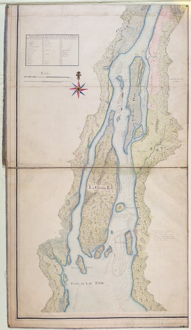 Grosse Isle e parte do Lago Erie, 1796 (caneta, tinta e wc no papel) de French School