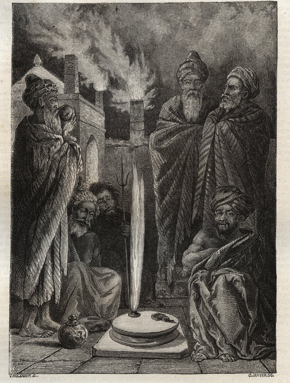 Guebre (ou Zoroastrian) perto de Baku (Baku, Azerbaijão) - Fireworshippers - Nova Enciclopédia Nacional de Maurice La Charest - 1870 - de French School