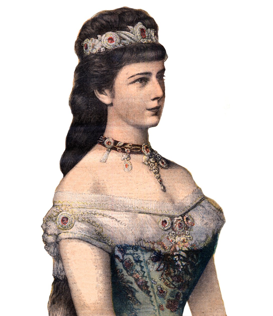 Convidados da França: A Imperatriz Isabel (Sissi), consorte de Francisco José I da Áustria no "Le Petit Journal" 20 de Dezembro de 1896 (gravura) de French School