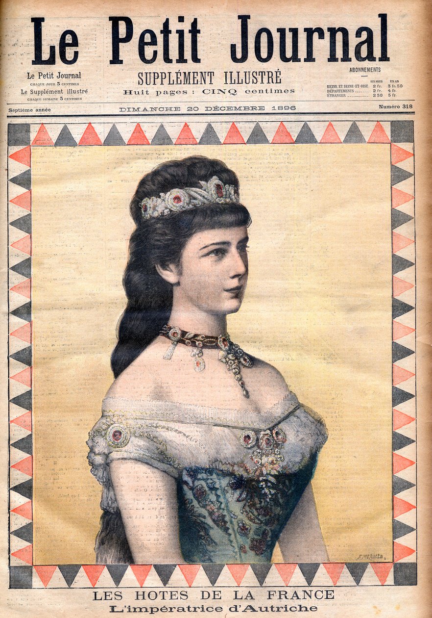 Convidados da França: A Imperatriz Isabel (Sissi), consorte de Francisco José I da Áustria no "Le Petit Journal" 20 de dezembro de 1896 (gravura) de French School
