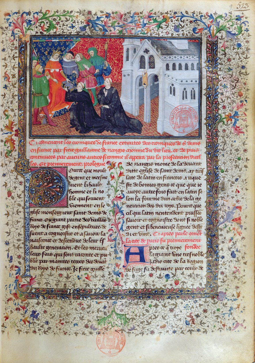 Guillaume de Nangis (d.130003) apresenta seu livro a Philippe IV (1268-1314) le Bel, rei da França de 1285-1314 de French School