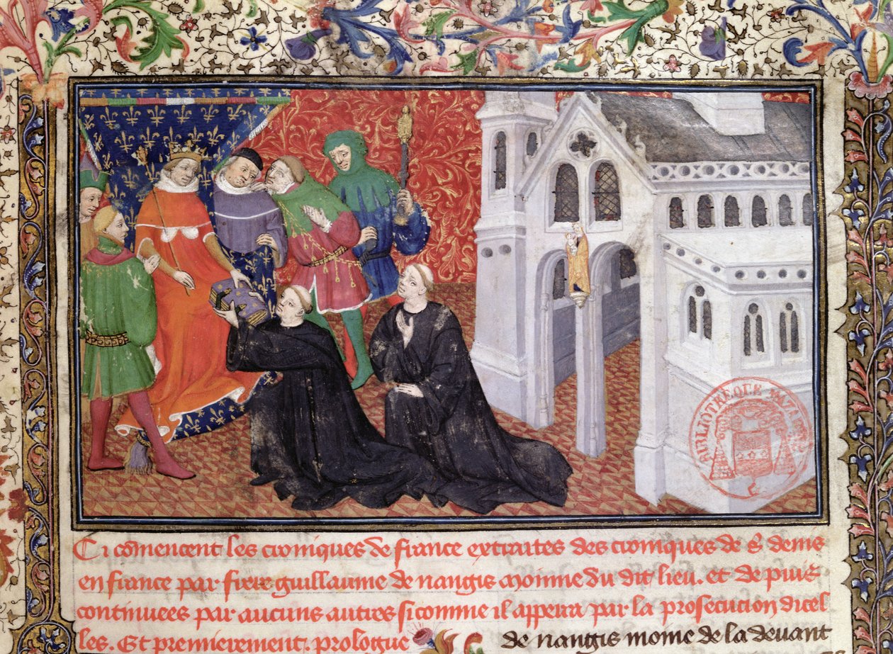 Guillaume de Nangis (d.130003) apresenta seu livro a Philippe IV (1268-1314) le Bel, rei da França de 1285-1314 de French School